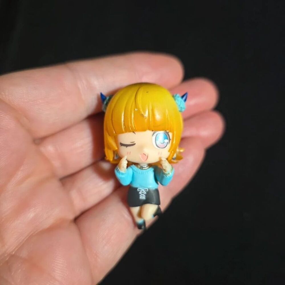 Anime Chibi Mini Figure Blonde Hair Blue Sweater Black Skirt Kawaii Toy